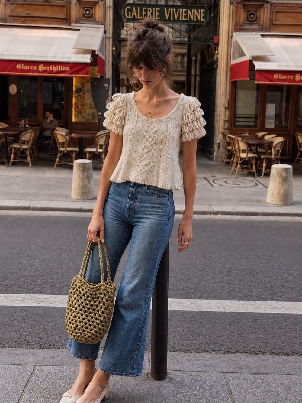 HWR Anthropologie Ivory Angora Cable Knit Short Sleeve Sweater S Romantic Boho